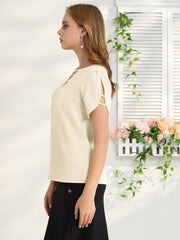 Cutout Round Neck Cap Sleeve Casual Top