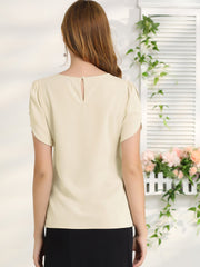 Cutout Round Neck Cap Sleeve Casual Top