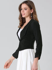 Notched Lapel Ruched Sleeve Business Cropped Jacket Blazer