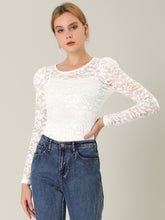 Retro Lace Semi Sheer Puff Long Sleeve Embroidery Blouse