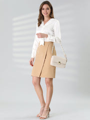 Satin Tie Neck Long Sleeve Solid Color Elegant Office Work Shirt Top