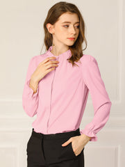 Work Office Blouse Button Up Ruffle Collar Long Sleeve Chiffon Shirt
