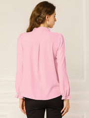 Work Office Blouse Button Up Ruffle Collar Long Sleeve Chiffon Shirt