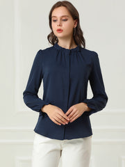 Work Office Blouse Button Up Ruffle Collar Long Sleeve Chiffon Shirt
