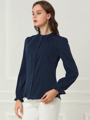 Work Office Blouse Button Up Ruffle Collar Long Sleeve Chiffon Shirt