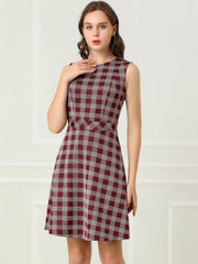 Plaid Sleeveless Fit and Flare Houndstooth Work Dress