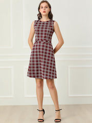 Plaid Sleeveless Fit and Flare Houndstooth Work Dress