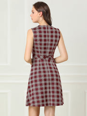 Plaid Sleeveless Fit and Flare Houndstooth Work Dress