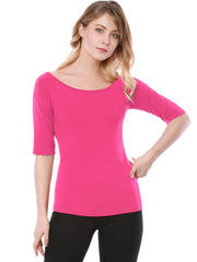 Scoop Neck Half Sleeves Fitted Layering Soft T-Shirt