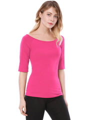 Scoop Neck Half Sleeves Fitted Layering Soft T-Shirt