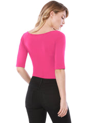 Scoop Neck Half Sleeves Fitted Layering Soft T-Shirt
