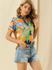 Hawaiian Floral Leaves Tropical Button Down Shirt