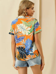 Hawaiian Floral Leaves Tropical Button Down Shirt