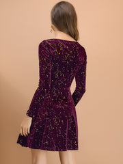 Christmas Stars Square Neck Vintage Velvet Mini Dress