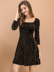 Christmas Stars Square Neck Vintage Velvet Mini Dress