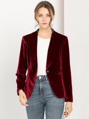 Shawl Collar Single Button Velvet Solid Office Work Jacket Blazer