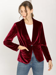 Shawl Collar Single Button Velvet Solid Office Work Jacket Blazer