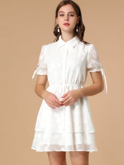 Peter Pan Collar Floral Drawstring Chiffon Layered Dress