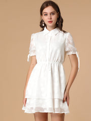Peter Pan Collar Floral Drawstring Chiffon Layered Dress