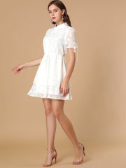 Peter Pan Collar Floral Drawstring Chiffon Layered Dress