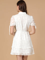 Peter Pan Collar Floral Drawstring Chiffon Layered Dress
