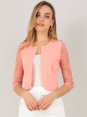 3/4 Sleeve Floral Lace Open Front Office Bolero Shrug