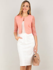 3/4 Sleeve Floral Lace Open Front Office Bolero Shrug