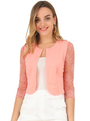 3/4 Sleeve Floral Lace Open Front Office Bolero Shrug