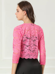 Sheer Floral Elegant 3/4 Sleeve Lace Shrug