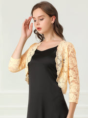 Lace 3/4 Sleeves Sheer Floral Cropped Bolero Shrug