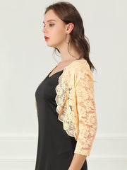 Lace 3/4 Sleeves Sheer Floral Cropped Bolero Shrug