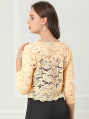 Lace 3/4 Sleeves Sheer Floral Cropped Bolero Shrug