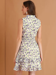 Floral A-line Smocked Waist Tiered Ruffled Chiffon Mini Dress