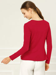 Women's Tie Front Knit Ruffled Long Sleeve Open Cardigan