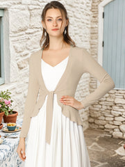 Women's Tie Front Knit Ruffled Long Sleeve Open Cardigan