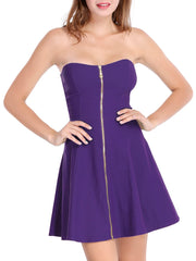 Zip Up Sexy Strapless Party Club Mini Bodycon Dress
