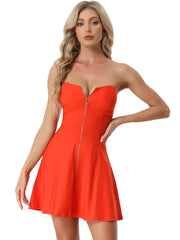 Zip Up Sexy Strapless Party Club Mini Bodycon Dress