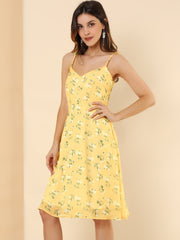 Spaghetti Strap Dress A-Line Smocked Beach Summer Floral Sundress