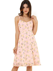 Spaghetti Strap Dress A-Line Smocked Beach Summer Floral Sundress