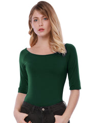 Scoop Neck Half Sleeves Fitted Layering Soft T-Shirt