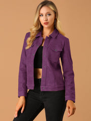 Faux Suede Turn-Down Collar Flap Pocket Snap Button Jacket
