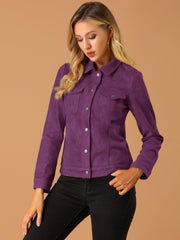 Faux Suede Turn-Down Collar Flap Pocket Snap Button Jacket