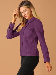 Faux Suede Turn-Down Collar Flap Pocket Snap Button Jacket