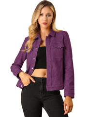 Faux Suede Turn-Down Collar Flap Pocket Snap Button Jacket