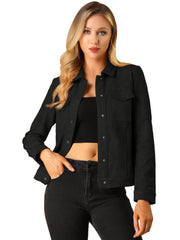 Faux Suede Turn-Down Collar Flap Pocket Snap Button Jacket