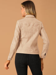 Faux Suede Turn-Down Collar Flap Pocket Snap Button Jacket