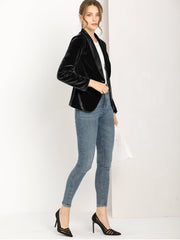 Shawl Collar Single Button Velvet Solid Office Work Jacket Blazer