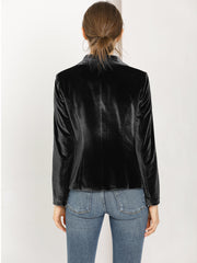 Shawl Collar Single Button Velvet Solid Office Work Jacket Blazer