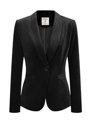 Shawl Collar Single Button Velvet Solid Office Work Jacket Blazer