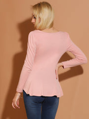 Long Sleeve Scoop Neck Casual Peplum Blouse